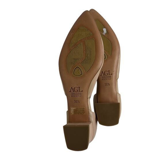 Agl D'Orsay Pumps Leather Low Heels Neutral Beige Size 36.5 US 6.5 - Picture 12 of 15
